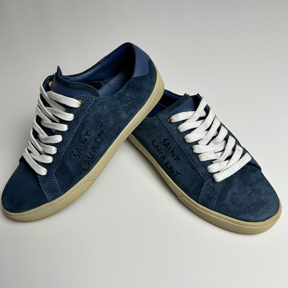 Saint Laurent Court Classic SL/06 Navy Blue Suede Sneakers 498225 Size 37